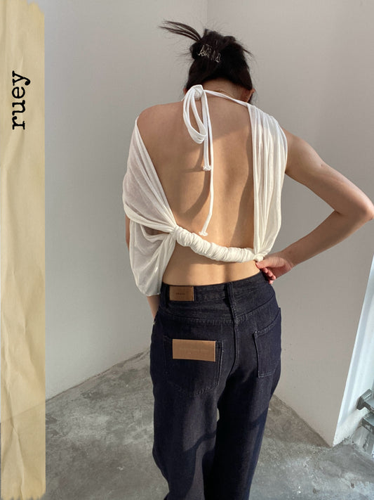RUEY Draped Cowl-Neck Open-Back Top